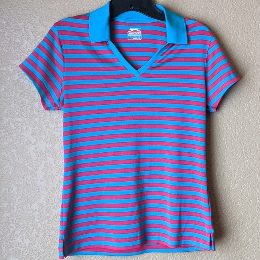 2 for $5 Slazenger Golf Polo Teal & Pink Striped SZ Small